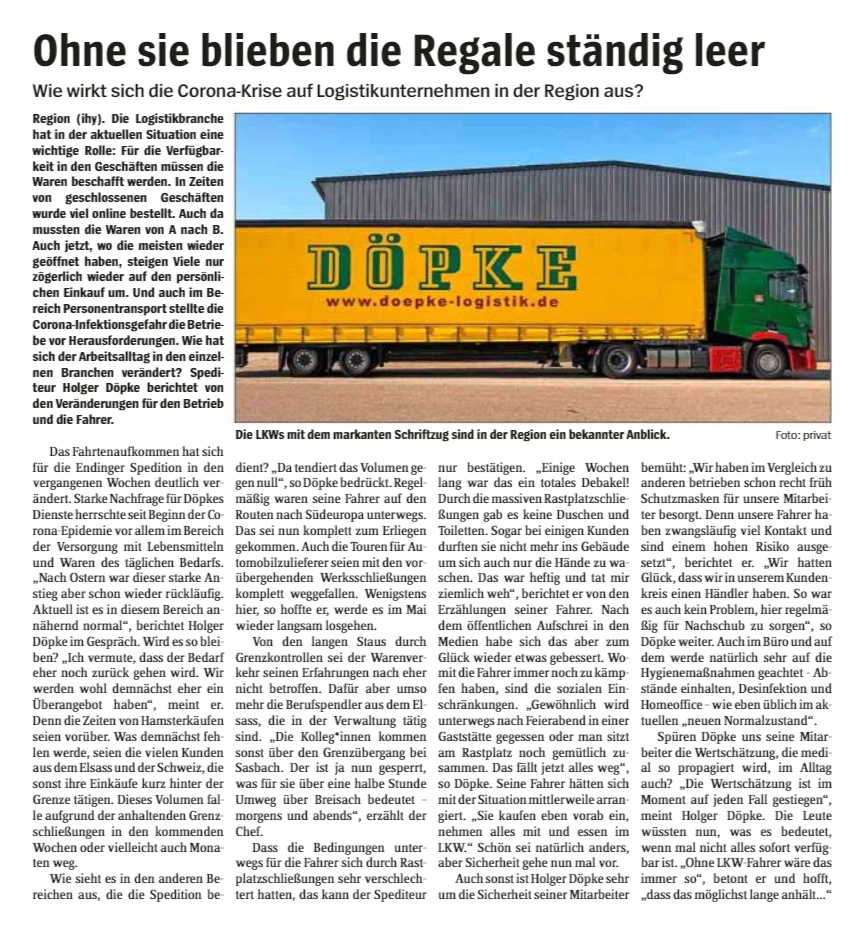 Bericht im Emmendinger Tor vom 13.05.2020: 